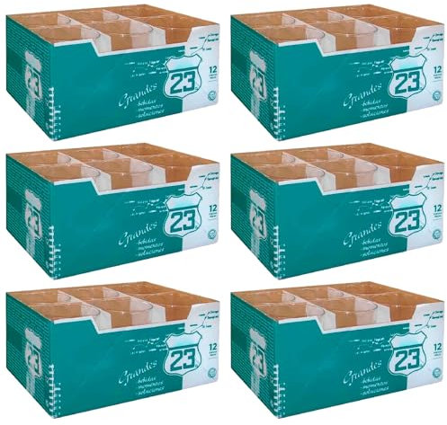Tradineur - Pack de 6 Caja de 12 vasos Modelo Ruta - Capacidad de 360 ML - Fabricado en Vidrio Resistente - Apto para lavavajillas - Tamaño aprox: Ø 8,5 x 9 cm - 72 Uds Total