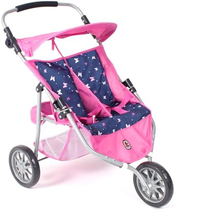 Bayer Chic 2000 697 33 Jogger Kinderwagen mit 3 Rädern für Zwillingspuppen, Schmetterlinge