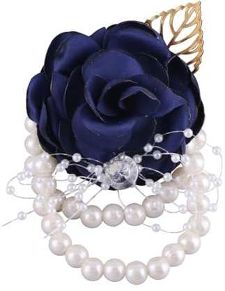 Wisafory Handgelenk Blumen Hochzeit Blumenarmband Perlen Strass Corsage Armreif Perlenarmband Blätter Blume Armband Künstliche Rose Blumenschmuck für Braut Brautjungfer Hochzeit Party