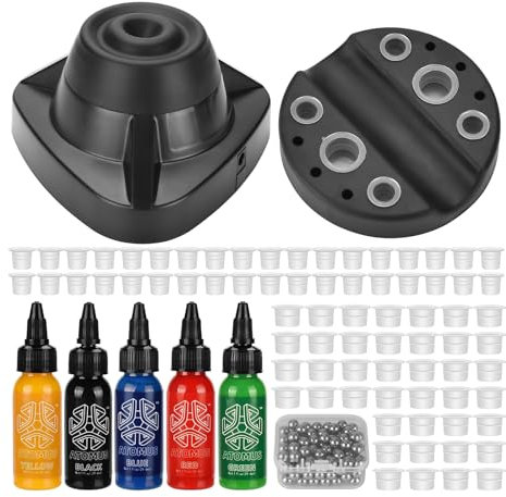 ATOMUS Mini Vortex Mixer Kit 10000RPM Tattoo Ink Shaker with 5pcs Tattoo Pigments 130pcs Stainless Steel Mixing Balls Strong Vortex Shaking Blender for Acrylic Paint Nail Polish Eyelash Adhesives