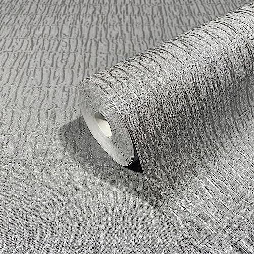 Wallpaper Premium Gray Texture Stripes Metallic Living Room Bedroom Kitchen Hallway Bathroom 10.05 x 0.53m Made in Germany