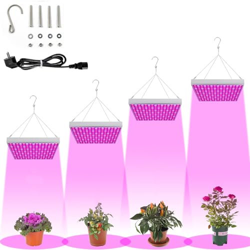 Tubiaz LED Pflanzenlampe, 4x45W Vollspektrum Pflanzenlicht LED Grow Lampe mit 225 Rot & Blau LEDs, Grow Light Wachstumslampen für Zimmerpflanzen (mit Netzstecker und Hängenden Ketten)