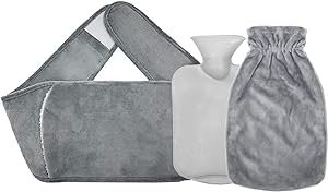 3pcs hot Water Bottle Rubber & hot Water Bottle Belt& Cartoon Bear Puppy Warm Belt Combination Set (Grey Plain)