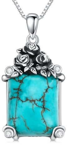 DOLIOX Halskette mit echtem Türkis-Anhänger und Rose, Sterling-Silber, Boho-Vintage-Halskette mit Indianer-Anhänger, Western-Schmuck, Geburtstagsgeschenk für Frauen
