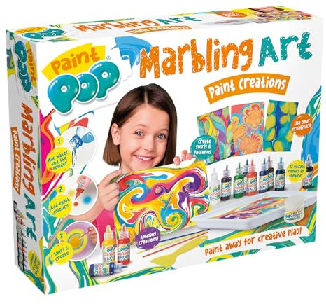 Paint Pop - Kit de création de peinture pour marbrure - Mélange créatif, mélange et peinture - Amusant pour les enfants - Installation facile, nettoyage, séchage rapide - Comprend 12 peintures, 10