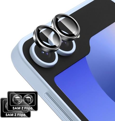 Locofun Kameraschutz für Samsung Galaxy Z Flip 6 5G/Z Flip6 für Panzerglas | 9H Härte Einzeln Kamera Schutzfolie, 2 Stück Anti-Kratzen Individuelle Ring aus Metall Linse Folie Schutzglas -Schwarz