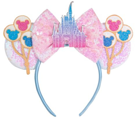 CHuangQi Mouse Ears Headband with Bow Double-sided Sequins Hairband for Mouse Themed Birthday Party Cosplay Decoration (XC63)