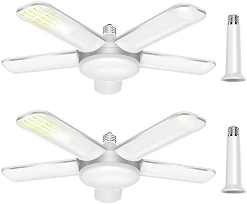 CREATESTAR LED Garagenleuchte E27 80W, 2 Stück Dimmbare Garagenlampe 6500K, LED Werkstatt Deckenleuchte mit 5 Verstellbaren Paneelen Garagenbeleuchtung für Lager, Werkstatt, Kellerbeleuchtung