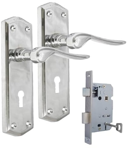 Premium Chrome Internal Door Lock Handles with Long Back Plate and Sash Lock - Stellar Design,Superior Grip, Adjustable Spindle, and Seamless Finish