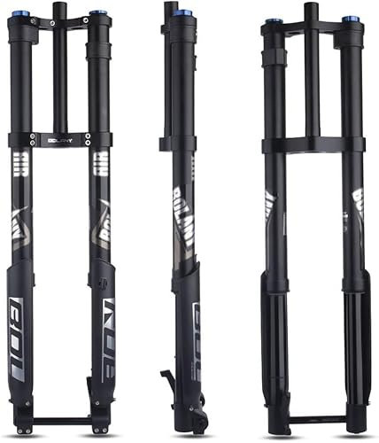 Forcella MTB Downhill 26 27,5 29 Pollici Forcella pneumatica per Mountain Bike Forcella Dritta/conica a Doppia Spalla rovesciata Corsa 160 mm Ritorno Regolabile Blocco Manuale, Nero Dritto