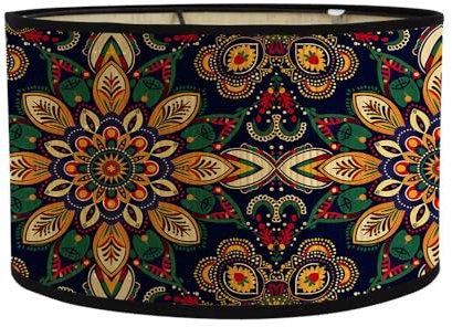 Moderne runder Lampenschirm Trommelform für Tisch und Stehlampen Hängelampenschirme mit Vintage Mandala Druckmuster für Wohnzimmer Küche Schlafzimmer Flure (indischer Stil)