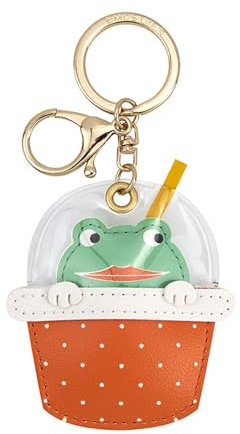 Creative Funny Hiding in Milk Tea Bubble Tea Cup Panda Cat Duck Frog Keychain Leather Keyring Backpack Car Key Ring Pendant, Frog, S