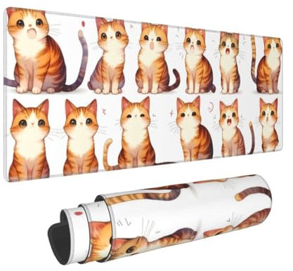 Gaming Mauspad XXL 800x400x3mm Cartoon Cat Mousepad Groß Vernähte Kanten Wasserdicht Anti-Rutsch für PC, Laptop Multifunktionales Schreibtischunterlage Verbessert Präzision und Geschwindigkei W-395