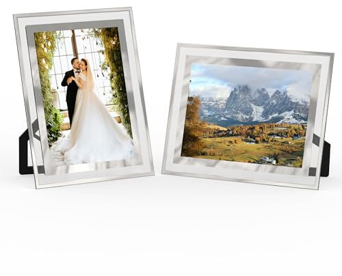 2 Stück Bilderrahmen 13x18 Glas, Fotorahmen 13x18 Silber, Glasbilderrahmen Stehend, Landschaft Portrait Bilderrahmen Desktop Fotorahmen Geburtstag Weihnachten Geschenk, Horizontal Oder Vertikal