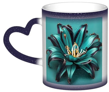 Vskxfddb Blaugrüne Tasse mit Lilien-Druck, Farbwechsel, geeignet für jede Jahreszeit, Cafés, Büros, Häuser