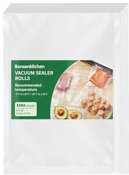 Bonsenkitchen Vakuumbeutel BPA-frei, Lebensmittelechter Vakuumverbeutel - Multifunktionale Frischhalte und Aufbewahrung, Geeignet für Meat, suitable for heavy-duty food, 20cm x 30cm, 100 Stück, TB03