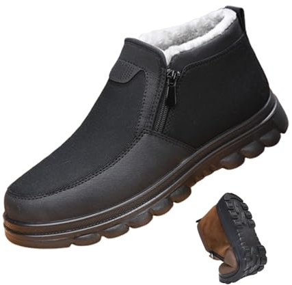 Generico Stivali da neve da uomo, scarpe invernali calde e antiscivolo fodera in pelliccia scarpe in cotone, stivali da trekking con cerniera laterale(Nero,EU44)