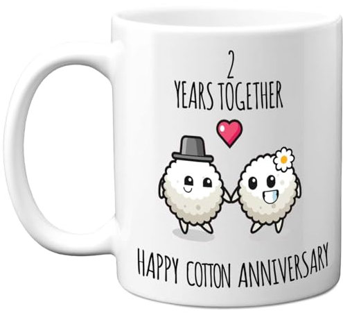 2nd Anniversary Mug Gift for Men Women - 2 Years Together - Happy Cotton Anniversary Wedding for Husband Wife Son Daughter Brother Sister, 11oz Ceramic Coffee Mugs Gifts