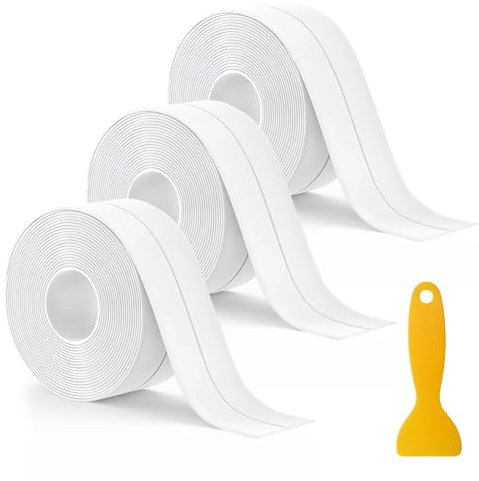 Jemey 3 Rotoli Nastro Sigillante Nastro Sigillante Autoadesivo per Umidità Nastro Sigillante Impermeabile per Doccia per Cucina, Piano di Lavoro, Bagno, Lavandino, Doccia, Vasca (3,8 cm x 3,8 m)
