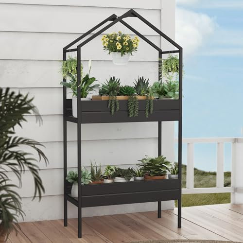 Grand patio Blumentreppe Hoch 2 Etagen, Outdoor Blumenständer Pflanzenständer Metall, Höhe 150cm, Blumenregal für Garten Balkon Patio Indoor (Schwarz)