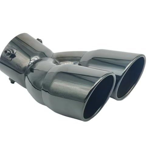 Auspuffblende Doppelte Auspuffspitze 25 Einlass Auto-Schalldämpferdüse Endrohr Edelstahl-Schalldämpfer Doppelter Auslass Quadratische Endrohre Abgasanlage Auto Endrohrblenden(Black Round Bent)