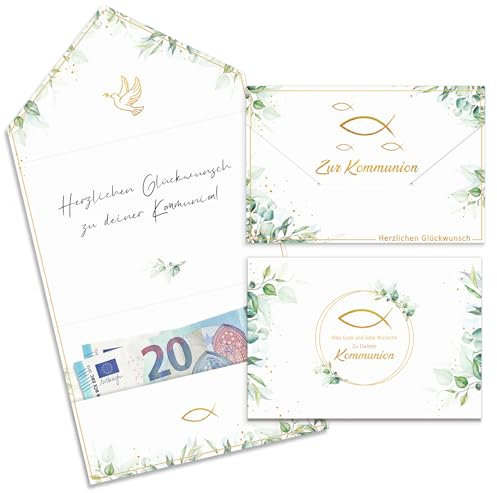 Happirra Paquete de comunión para regalo de dinero, 2 unidades, tarjetas de comunión, sobres de felicitación, regalos de comunión geniales para niñas y niños, 11 x 16 cm