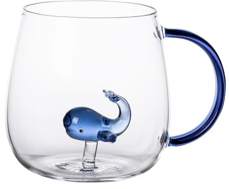 genialo 3D Glas-Tasse, 350 ml – Glas mit schwimmendem Tier, Borosilikatglas, mit Griff, 3D-Effekt, Spülmaschinengeeignet, Ø 7,3 cm x H 9 cm