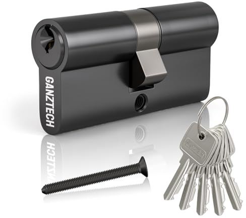 GANZTECH 35/35(70mm) cerradura de barril de puerta de negro, llave con 5 llaves estándar, cerradura de cilindro europeo de Aleación de aluminio, aplicar compuestas y UPVC puerta