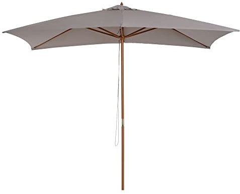 Outsunny Sombrilla Terraza Exterior 295x200 cm con Mástil de Madera Varillas de Bambú y Polea Parasol de Jardín Rectangular Impermeable para Patio o Terraza Estilo Clásico Gris