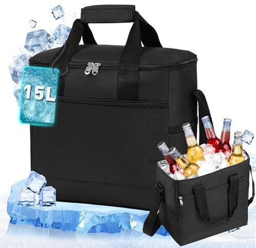 Kühltasche Wählbare Kapazität 15L, Thermotasche Picknicktasche Groß Isolierte Lunchtasche,Kühltasche Klein, Tragbare Cooler Bag Einkaufstasche für Strand/Picknick/Camping (Grau)