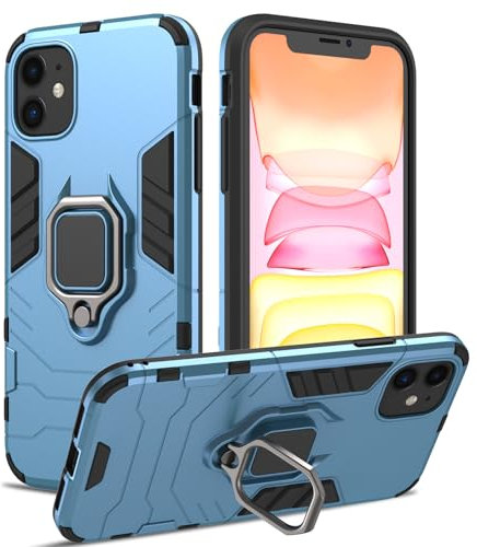 RIIMUHIR Case for iPhone 11, Shockproof Cover with 360° Metal Ring Stand, Anti-Scratch Hard Protective Case, Full Body Bumper Case with Camera Protection (Blue)