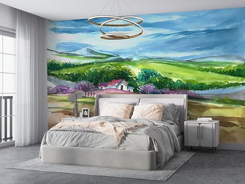 Générique Papier Peint Panoramique Port Bateau 430cm x 300cm Ville Peinture Intissé Wallpaper Mural Salon Chambre Bureau Décor Motif Personnalisé Décoration Murale Jaune bleu A-133