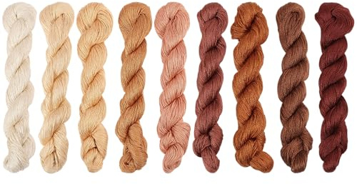 FREEBLOSS 9 Stück Sashiko Garn 100 m X 9 Farben (Braunes Thema) | Baumwoll Stickgarn Für Japanisches Quilt Und Stick Sashiko Set Zubehör Nähgarn