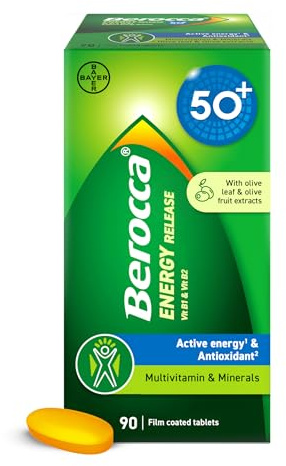 Berocca 50+ Multivitamin Tablets Adults 50+ Vitamins Minerals 90 Count | Olive Leaf Extract, Daily Nutritional Support, Sugar Free, Caffeine Free, Gluten & Lactose Free