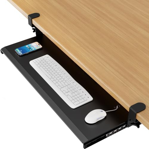 AX WABER Keyboard Tray Under Desk Pull Out with 3 Height Adjustable Extra Sturdy C Clamp Mount System, 834 (965 mm Including Clamps) x 300 mm Slide-Out Platform Computer Drawer for Typing