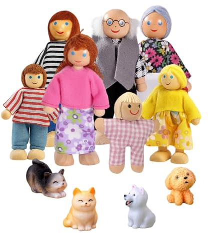 Puppenhaus Puppen 11 Stück, Biegepuppen Für Puppenhaus, Puppenhaus Figuren Familie, Kleine Figuren Menschen Für Puppenhäuser, Holz Spielzeug Für Kinder, Ideal Für Rollenspiele Und Geschenk