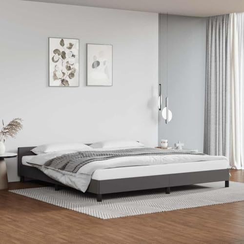 HaoChrymec Bettgestell mit Kopfteil Kunstleder Grau, Modernes Design, Robustes Gestell, polsterbett, doppelbett, Für Schlafzimmer, 200x200 cm