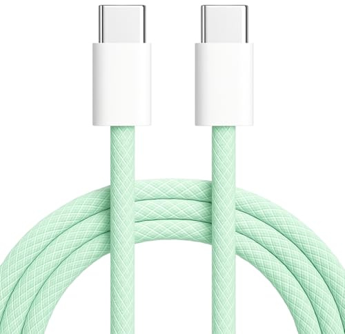 USB C to USB C Cable 60W PD Fast Charger for Compatible with Samsung Galaxy S25 S24 S23 Ultra,Nylon Type C to Type C Cable Fast Charging Lead Wire for iPhone Air 17 16 15 Pro Green (1m)