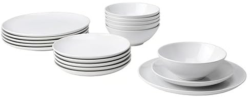 Premium 18-Piece White Stoneware Dinnerware Set, Microwave and Dishwasher Safe, 6 Dinner Plates, 6 Side Plates, 6 Bowls