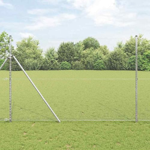 QJBSAVVA 1,6×25 m Silber-Gitterzaun, verzinkter Stahl, halbtransparent, wetterfest, einfache Montage, für Garten, Terrasse, Balkon