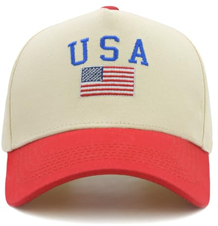 Sunlark Baseballkappe mit amerikanischer Flagge, bestickt, patriotischer Hut, verstellbar, Vintage-Design, zweifarbiges Design, für Damen und Herren