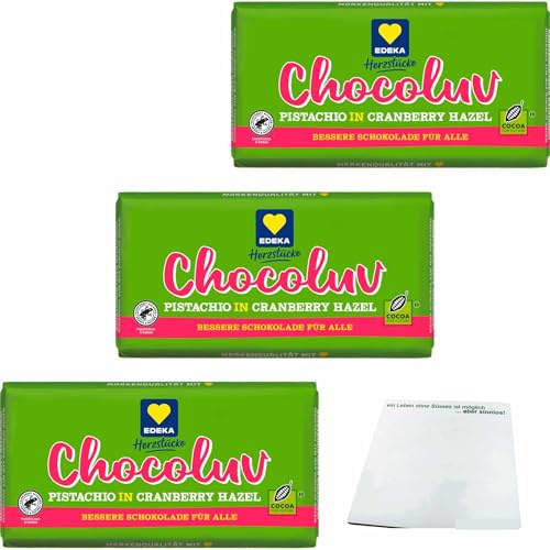 usy Bundle für Edeka Herzstücke Chocoluv Pistazie Cranberry Haselnuss 3er Pack (3x150g Tafel) + usy Block