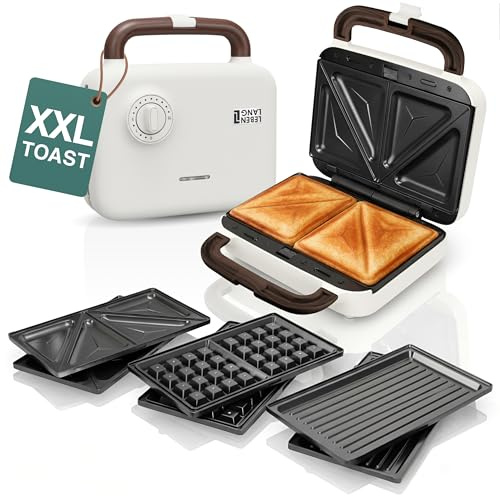 LEBENLANG Appareil a Croque Monsieur 3 en 1-750 W Avec 3 accessoires pour Grillades, Sandwichs & Gaufres I Appareil à Gauffre Croquemonsieur Machine panini Gaufrier Croque Monsieur Gauffrier | Waffle I Grille-pain électrique 3 en 1 Plaque toast Grille-pain électrique Waffle Maker Toaster Sandwich Grille Toast