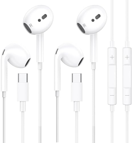 2 Packs Écouteurs USB C Filaires pour iPhone 17/16/15, Intra-Auriculaires de Type C avec Microphone et Anti-bruit à Distance pour iPhone 17 Pro Max, iPad Pro/Air/Galaxy S23/S22/S21/S20/Ultra Note 20