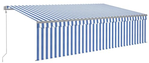 HFXHIJXQ Tenda da sole con sensore di vento a LED, 5 x 3 m, colore blu, bianco, antracite, telaio in alluminio, per terrazze, balcone, protezione solare durevole