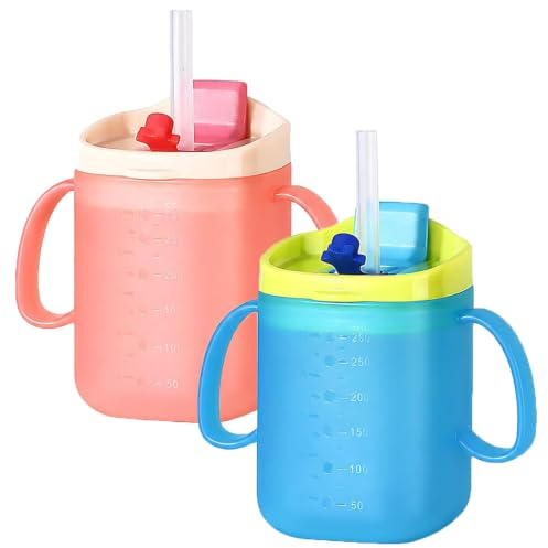 TUBAWD 2PCS Sippy Cup for, Drinking Cup, Cup with Straw, No Spill Cup with Straw, Straw Sippy Cup & Drinking Cup for Elderly