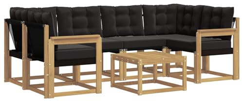 vidaXL Outdoor-Sofagarnitur mit Kissen 7 pcs Weiß und Schwarz, Moderne Garten-Sofa-Garnitur, Robustes Akazienholz, Bequeme Terrasse, stilvolle Couch zum Entspannen