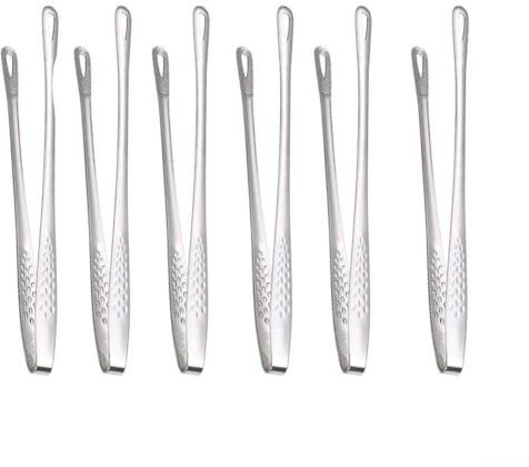 Juego de 6 pinzas de acero inoxidable estilo coreano para barbacoa, asar, hornear y manipular alimentos (24,5 cm, 304)