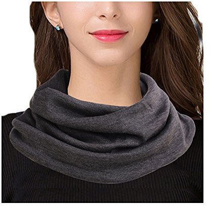 UK_Stone Damen 30% Seide 70% Wolle Unifarbe Dunkelgrau Schlauchschal Loop Halstuch Abnehmbar Faux Kragen (Unifarbe_Dunkelgrau)