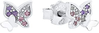 Prinzessin Lillifee Ohrstecker 925 Sterling Silber Mädchen Kinder Ohrschmuck, mit Zirkonia synth., 0,6 cm, Lila, Schmetterling, Kommt in Schmuck Geschenk Box, 2021063